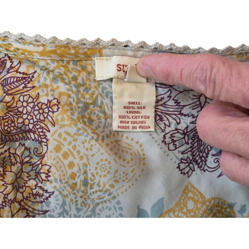 Sundance Untamed Spirit M 100% Silk Maxi Dress Tiered Patchwork Boho Luxury - Picture 4 of 9